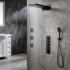 Wall Mounted Waterfall Rain Shower System With 3 Body Sprays In Matte Black, The -Warm Bathroom 97d1bee0003f6ab6 2927 w800 h800 b0 p0