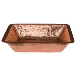 Premier Copper Products 19" Rectangle Under Counter Hammered Copper Bathroom Sink, Polished Copper