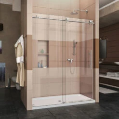 DreamLine Enigma-X 56-60"Wx76"H Sliding Shower Door In Polished Stainless Steel
