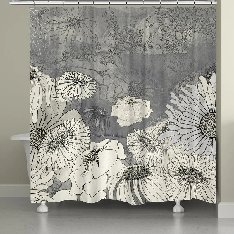 Flowers On Grey Shower Curtain 2 Flowers On Grey Shower Curtain - Image 2