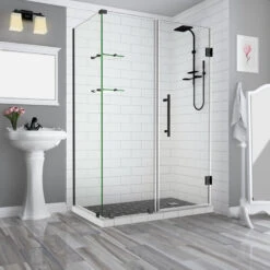 BromleyGS Frameless Corner Shower Enclosure, ORB 62x38" Door 32" Panel 30"