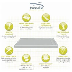 Transolid Linear 60"x36" Rectangular Shower Base With Right Hand Drain, Gray -Warm Bathroom 9c7130970ec2854f 7243 w800 h800 b1 p0