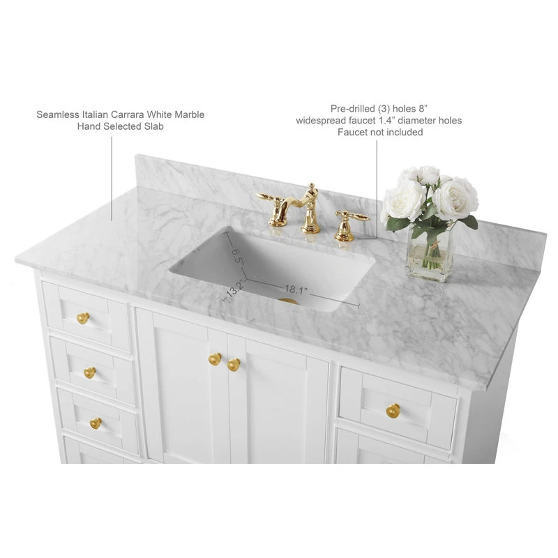Audrey Vanity Set, White, 48", Gold Hardware, No Mirror 5 Audrey Vanity Set, White, 48", Gold Hardware, No Mirror - Image 5