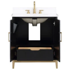 Gracie 30" / 36" Bathroom Vanity, Black, 30", Satin Brass, White Quartz Top -Warm Bathroom 9c9135700165bfbe 3799 w800 h800 b1 p0
