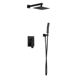 Modern Rain Showerhead Dual Function Shower Set Pressure Valve, Matte Black, 8"
