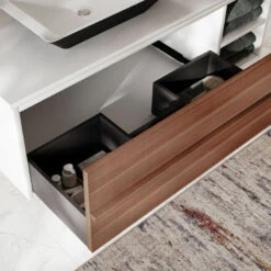 The Rhone Bathroom Vanity, Single Sink, 48", Walnut And White, Wallmounted -Warm Bathroom 9de1c79803c74451 4005 w800 h800 b0 p0