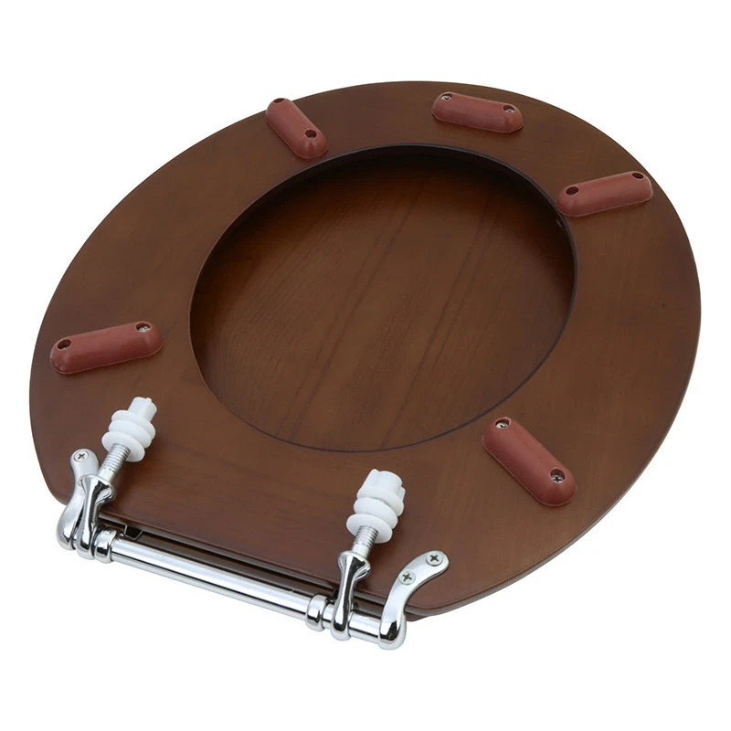 Solid Wood Dark Oak Toilet Round Seat With Chrome Hinge 3 Solid Wood Dark Oak Toilet Round Seat With Chrome Hinge - Image 3