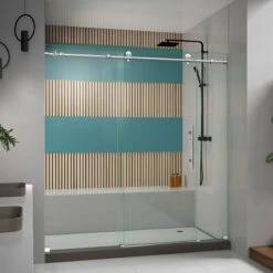 DreamLine Enigma-X 68-72" W X 76" H Sliding Shower Door In Polished Stainless Steel