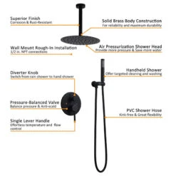 Modern Ceiling Mount Round Showerhead Shower Set Valve Included, Matte Black, 12 13 Modern Ceiling Mount Round Showerhead Shower Set Valve Included, Matte Black, 12 -Warm Bathroom a021251c001380f1 3921 w800 h800 b1 p0
