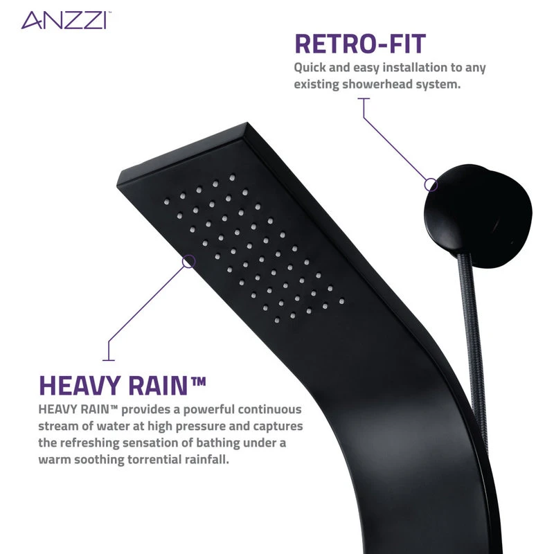 Aura 2-Jetted Shower Panel With Heavy Rain Shower And Spray Wand, Matte Black 6 Aura 2-Jetted Shower Panel With Heavy Rain Shower And Spray Wand, Matte Black - Image 6