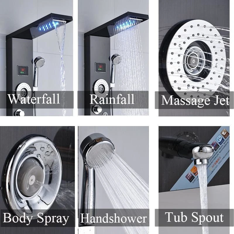 Stainless Steel LED Shower Panel With Massage Jets Waterfall Rainfall 3 Stainless Steel LED Shower Panel With Massage Jets Waterfall Rainfall - Image 3