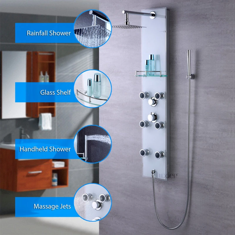 Luxier 51" 6-Jet Shower Panel With Rainfall Shower Head Hand Shower, White 2 Luxier 51" 6-Jet Shower Panel With Rainfall Shower Head Hand Shower, White - Image 2