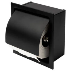 Black Matte Stainless Steel Recessed Toilet Paper Holder With Cover