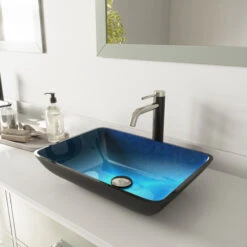 VIGO Sink In Turquoise Water And Faucet In Brushed Nickel -Warm Bathroom a26111920f08bfc4 2984 w800 h800 b0 p0