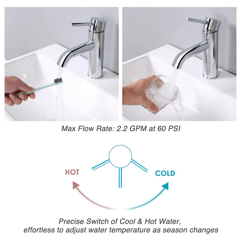 Aquaterior 1 Hole Bathroom Sink Round Faucet 1 Lever Cold & Hot Water Chrome 5 Aquaterior 1 Hole Bathroom Sink Round Faucet 1 Lever Cold & Hot Water Chrome - Image 5
