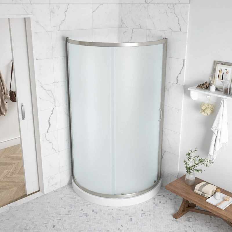 Ove Decors Breeze 34 Shower Kit, Frosted Glass Panels And Base, Satin Nickel 4 Ove Decors Breeze 34 Shower Kit, Frosted Glass Panels And Base, Satin Nickel - Image 4