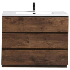 Moa Bathroom Vanity With 3 Drawers And Acrylic Sink, Rosewood, 42"