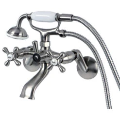 Kingston Brass 6" Adjustable Wall Mount Clawfoot Tub Faucet, Brushed Nickel