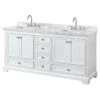 Deborah 72" Double Vanity, White, Top, Square Sinks, No Mirror