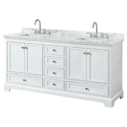 Deborah 72" Double Vanity, White, Top, Square Sinks, No Mirror