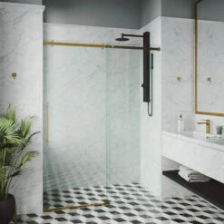 VIGO 60"x74" Frameless Sliding Shower Door And Roller Disk, Matte Gold -Warm Bathroom a741b0620f08cded 9285 w800 h800 b0 p0