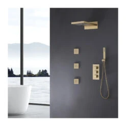 Luxury Complete Shower System With Rough-In Valve, Brushed Gold -Warm Bathroom a781438b028f4955 6966 w800 h800 b0 p0