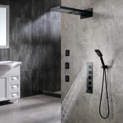 Wall Mounted Waterfall Rain Shower System With 3 Body Sprays In Matte Black, The -Warm Bathroom a8a1818d003f6ab5 2927 w800 h800 b0 p0