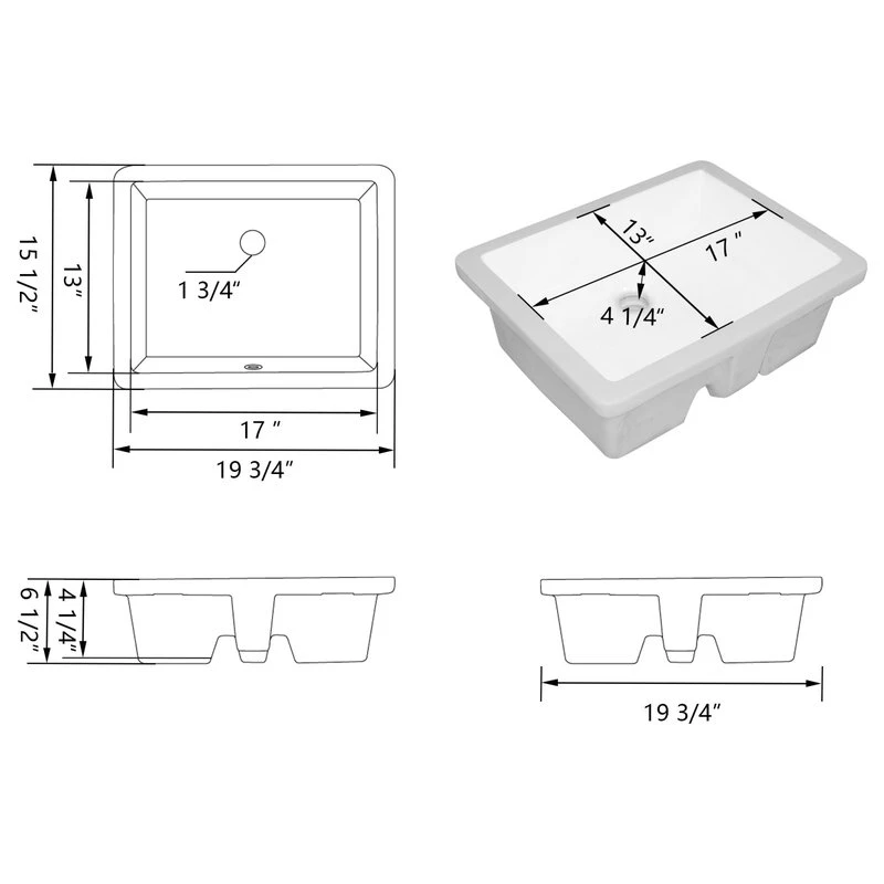 White Ceramic Rectangular Lavatory Undermount Bathroom Sink With Overflow 6 White Ceramic Rectangular Lavatory Undermount Bathroom Sink With Overflow - Image 6