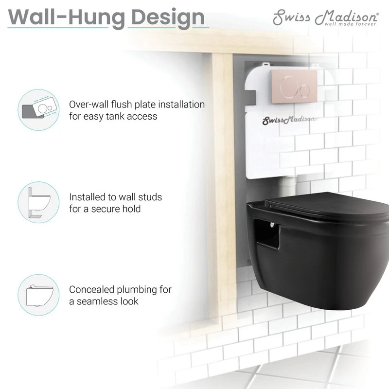Ivy Wall Hung Elongated Toilet Bowl 0.8/1.28 GPF Dual Flush, Matte Black 10 Ivy Wall Hung Elongated Toilet Bowl 0.8/1.28 GPF Dual Flush, Matte Black - Image 10