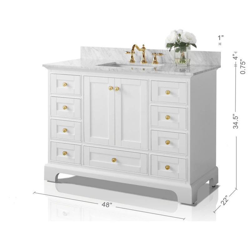 Audrey Vanity Set, White, 48", Gold Hardware, No Mirror 7 Audrey Vanity Set, White, 48", Gold Hardware, No Mirror - Image 7