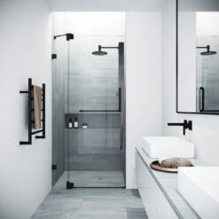 VIGO Pirouette Frameless Shower Door, 36", Matte Black