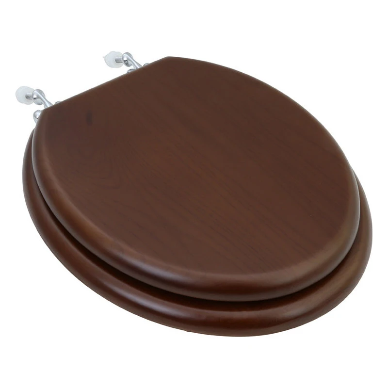Solid Wood Dark Oak Toilet Round Seat With Chrome Hinge 5 Solid Wood Dark Oak Toilet Round Seat With Chrome Hinge - Image 5