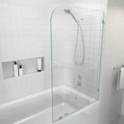 34x58.25" Frameless Shower Door, Single Fixed Panel Radius, Polished Chrome