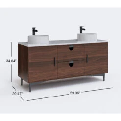 Newton Bath Vanity, Walnut, 60", Double Sink, Freestanding -Warm Bathroom aca1aff80296770a 1967 w800 h800 b0 p0