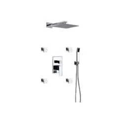 Aqua Piazza Shower Set With 12" Square Rain Shower, Handheld And 4 Body Jets