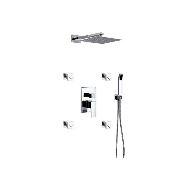 Aqua Piazza Shower Set With 12" Square Rain Shower, Handheld And 4 Body Jets 1 Aqua Piazza Shower Set With 12" Square Rain Shower, Handheld And 4 Body Jets