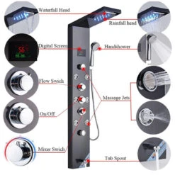 Stainless Steel LED Shower Panel With Massage Jets Waterfall Rainfall, Charcoal -Warm Bathroom af41d0b80d91b260 3426 w800 h800 b1 p0
