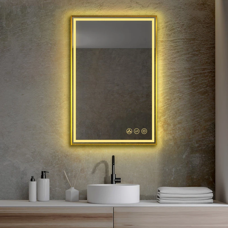 Fogless, Dimmable, Color Temperature Adjustable LED Mirror, Brush Gold, 24x36 2 Fogless, Dimmable, Color Temperature Adjustable LED Mirror, Brush Gold, 24x36 - Image 2