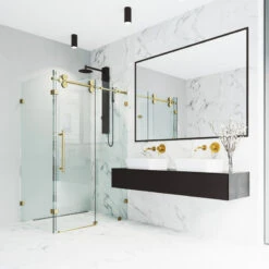 VIGO 34"x46" Frameless 3/8" Shower, Without Base, Matte Gold -Warm Bathroom b2e14a340f60b8f1 5940 w800 h800 b0 p0