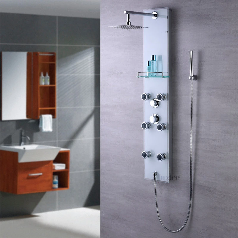 Luxier 51" 6-Jet Shower Panel With Rainfall Shower Head Hand Shower, White 3 Luxier 51" 6-Jet Shower Panel With Rainfall Shower Head Hand Shower, White - Image 3