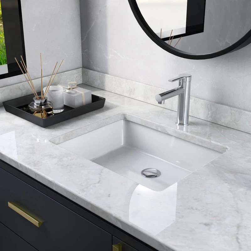 White Ceramic Rectangular Lavatory Undermount Bathroom Sink With Overflow 4 White Ceramic Rectangular Lavatory Undermount Bathroom Sink With Overflow - Image 4