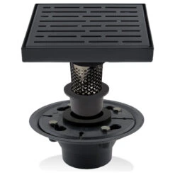 Drain Set, 6" Square Shower Drain With ABS Shower Drain Base, Matte Black