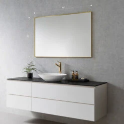 Sassi Rectangle Bathroom/Vanity Aluminum Framed Wall Mirror, Brushed Gold, 48" -Warm Bathroom b491d136028610d6 4762 w800 h800 b0 p0