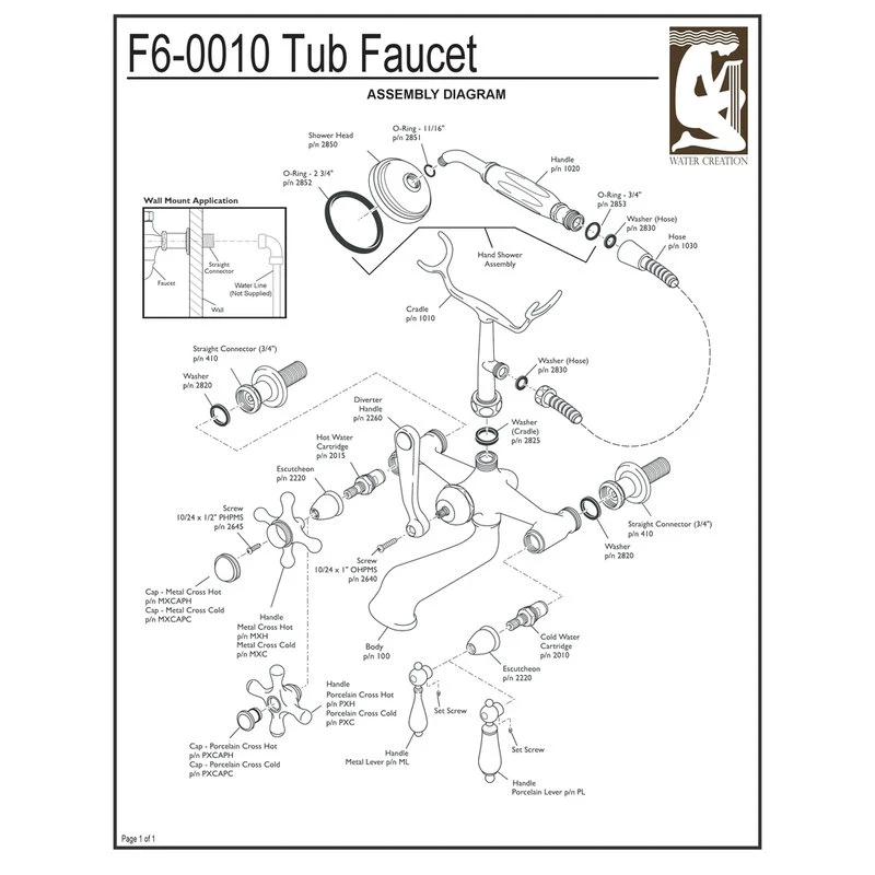 Vintage 7" Spread Wall Mount Tub Faucet & Handheld Shower, Cross Handles 3 Vintage 7" Spread Wall Mount Tub Faucet & Handheld Shower, Cross Handles - Image 3