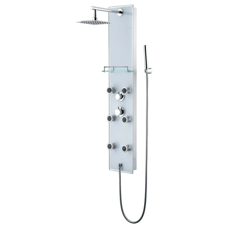Luxier 51" 6-Jet Shower Panel With Rainfall Shower Head Hand Shower, White 1 Luxier 51" 6-Jet Shower Panel With Rainfall Shower Head Hand Shower, White