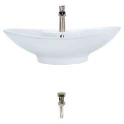 V210 Porcelain Vessel Sink, White, 732 Vessel Faucet, Brushed Nickel