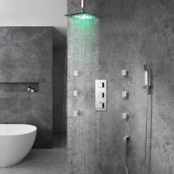 Perugia 16" Ceiling Mount LED Shower Head With Body Massage Jets -Warm Bathroom b7410c8c0dca19c4 8718 w800 h800 b0 p0