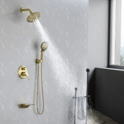 6-Spray Patterns, 1.8 GPM 8" Tub Wall Mount Dual Shower Heads, Brushed Gold -Warm Bathroom b791ec6202fa0110 1579 w800 h800 b0 p0