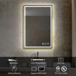 Fogless, Dimmable, Color Temperature Adjustable LED Mirror, Brush Gold, 24x36 14 Fogless, Dimmable, Color Temperature Adjustable LED Mirror, Brush Gold, 24x36 -Warm Bathroom b851ddc301203762 6955 w800 h800 b0 p0