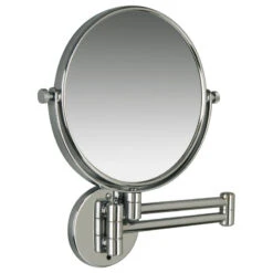 Contemporary Wall Mounted Mirror With 3-Times Magnification, Polished Nickel